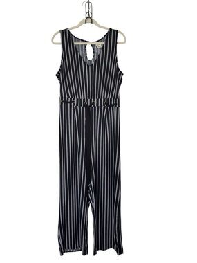 Wrapper XL Black Striped Sleeveless‎  Wide Leg Jumpsuit Resortwear Minimalist